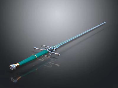 Elegant Decorative Sword With Green Handle Gold Accents And Long Slender Blade 3d model