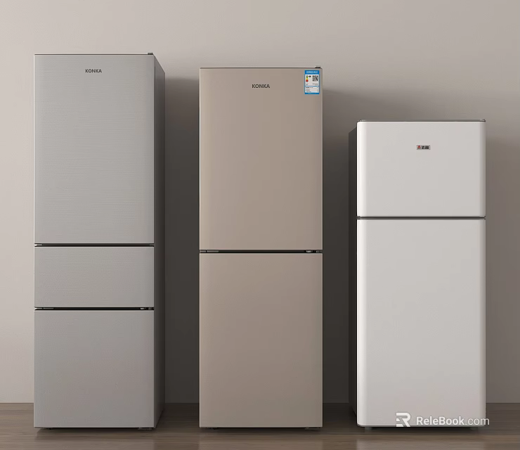 Three Modern Kitchen Refrigerators In Gray Beige White Colors With Sleek Design 3d model