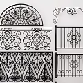 European-style fence with carved wrought iron railings 3d model