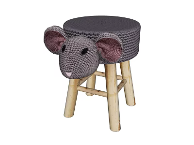 Cute Mouse Shaped Stool With Crocheted Seat And Wooden Legs For Kids Room 3d model