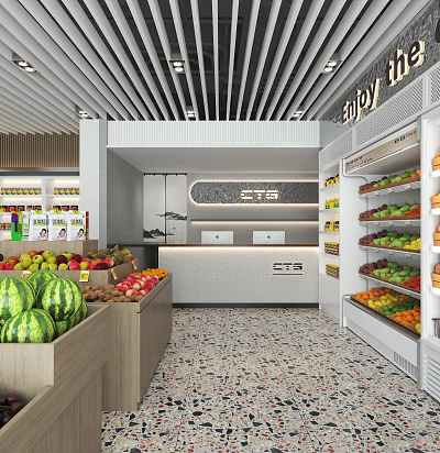 Modern Fruit Store Fruit Island Refrigerator Snack Cabinet Cashier 3d model