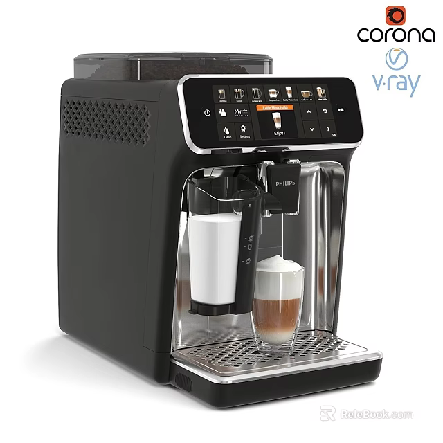 Black Automatic Coffee Machine Modern Kitchen Appliance With Milk Frother And Digital Panel 3d model 