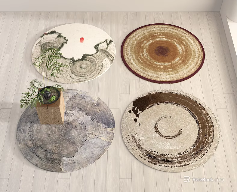 Round Carpets Featuring Artistic Patterns Natural Textures and Neutral Color Tones 3d model