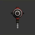 Futuristic Metallic Mechanical Device With Red Cylindrical Body Multiple Discs Control Buttons And Glowing Elements