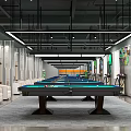 Modern Industrial Style Billiard Room Interior With Pool Tables And Sofas 3d model