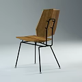 Modern Office Chair With Wooden Backrest And Black Metal Legs Design