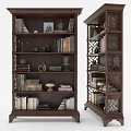 Brown Wooden Bookcases With Multiple Shelves And Decorative Items Books Vase Photo Frame