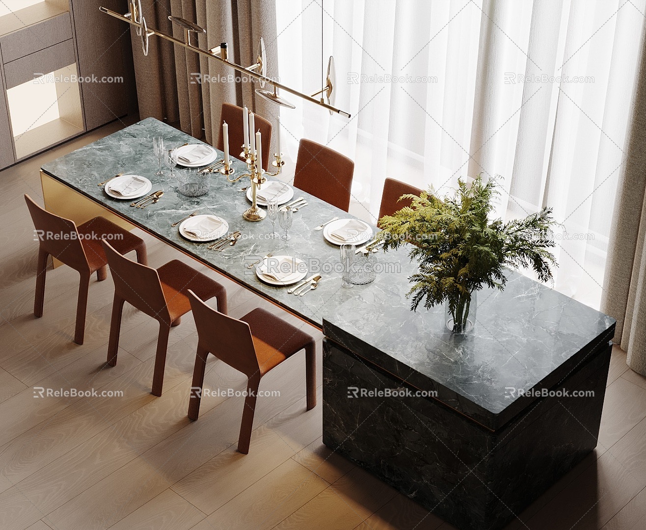 Modern Dining Table and Chair 3d model