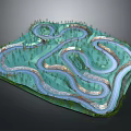 Garden Landscape Design With Winding Walkways Lush Green Vegetation And Natural Terrain