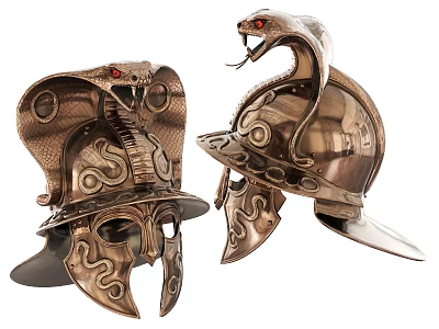 Vintage Metal Helmet With Detailed Snake Design And Ancient Decorative Patterns 3d model