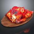 Delicious Juicy Roasted Chicken With Crispy Red Glaze Skin Served On Wooden Platter