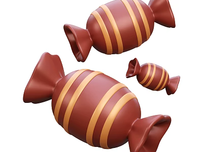 Delicious Brown Candy With Yellow Stripes In Various Sizes And Shapes 3d model