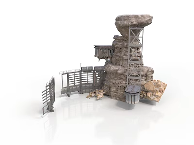 Medieval Fortress Scene Structure With Rock Tower Metal Gate And Staircase 3d model