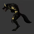 Fierce Mythical Monster Featuring Black Body Yellow Horns Golden Decorations And Sharp Claws