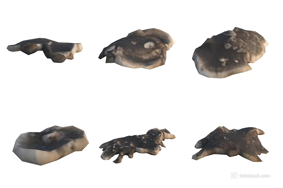 Natural Stone Pieces With Textured Surfaces And Various Shapes 3d model