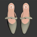 Light Gray Pointed Toe Slippers with Pink Inner and Bowknot Decorative Design 3d model