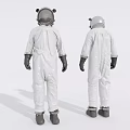 Two Men Wearing White Spacesuits Standing In Full Back View 3d model
