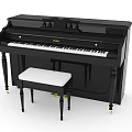 Classic Black Upright Piano Musical Instrument With White Bench And Smooth Surface