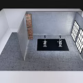 Two Stationary Exercise Bikes On Black Mat With Brick Wall And Gray Floor