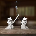 Traditional Ceramic Tea Set With Bamboo Hat Figurines On Wooden Table And Smoke