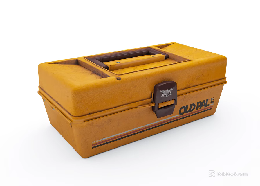 Vintage Yellow Toolbox With Black Handle OLD PAL Logo And Secure Latch 3d model 