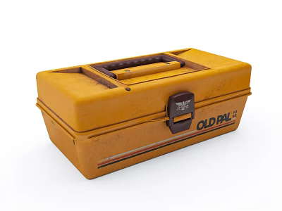 Vintage Yellow Toolbox With Black Handle OLD PAL Logo And Secure Latch 3d model