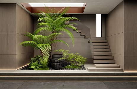 Modern Staircase Indoor Plant Landscape Courtyard Landscape Sits Plant Pile Fern Plant Combination Water Bowl 3d model