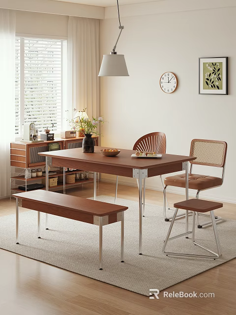 Modern Minimalist Dining Chairs With Wicker Back And Upholstered Seat For Wooden Table Setting 3d model 