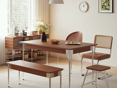 Modern Minimalist Dining Chairs With Wicker Back And Upholstered Seat For Wooden Table Setting 3d model