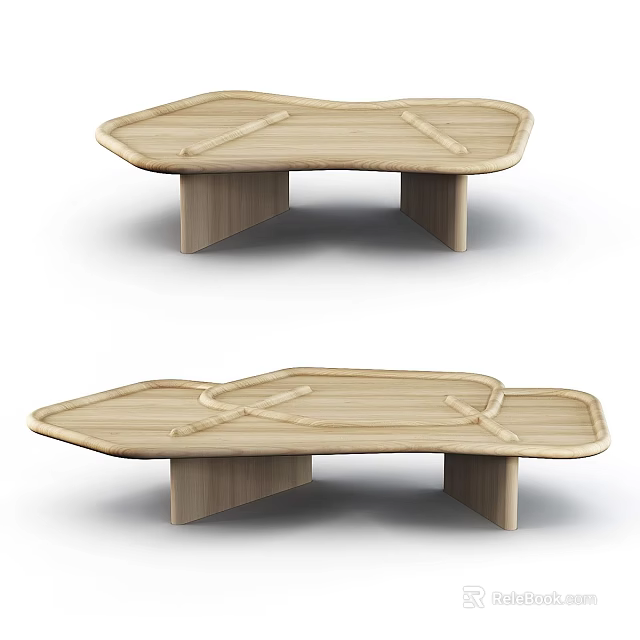 Modern Wooden Dining Table With Unique Irregular Shape Crossed Details And Solid Legs 3d model