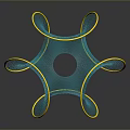 Abstract Blue Yellow Mesh 3D Geometric Sculpture with Curved Lines Hollow Design Dark Reflective Background