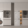 Modern Bathroom Cabinet With Washer Dryer And Sink Open Shelves And Interior Lighting Design