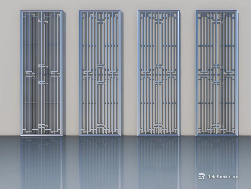 Four Silver Hinged Doors With Traditional Lattice Patterns For Interior Design 3d model