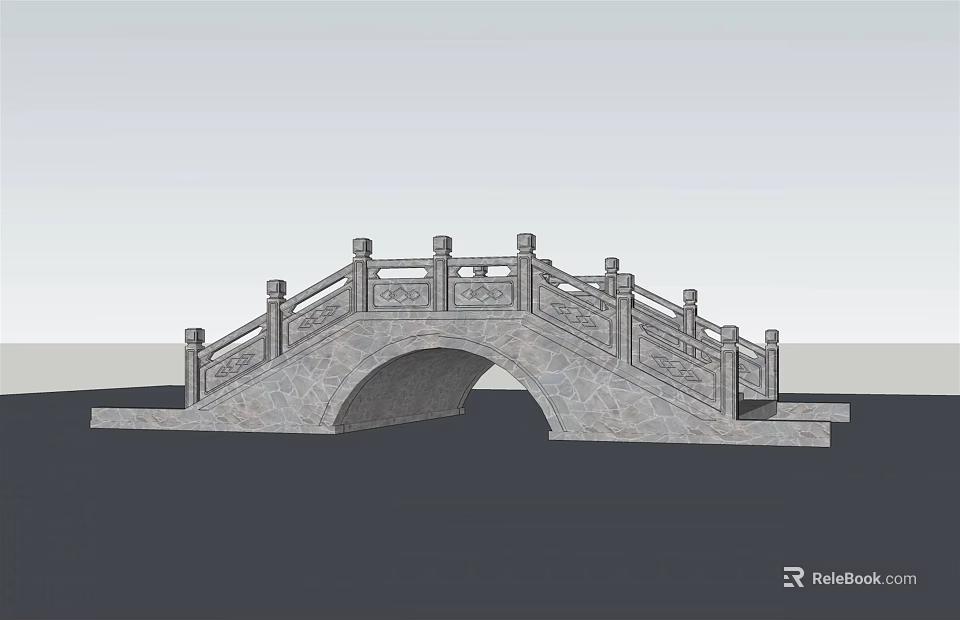 Traditional Stone Arch Bridge With Intricate Carved Railings And Classic Design 3d model 