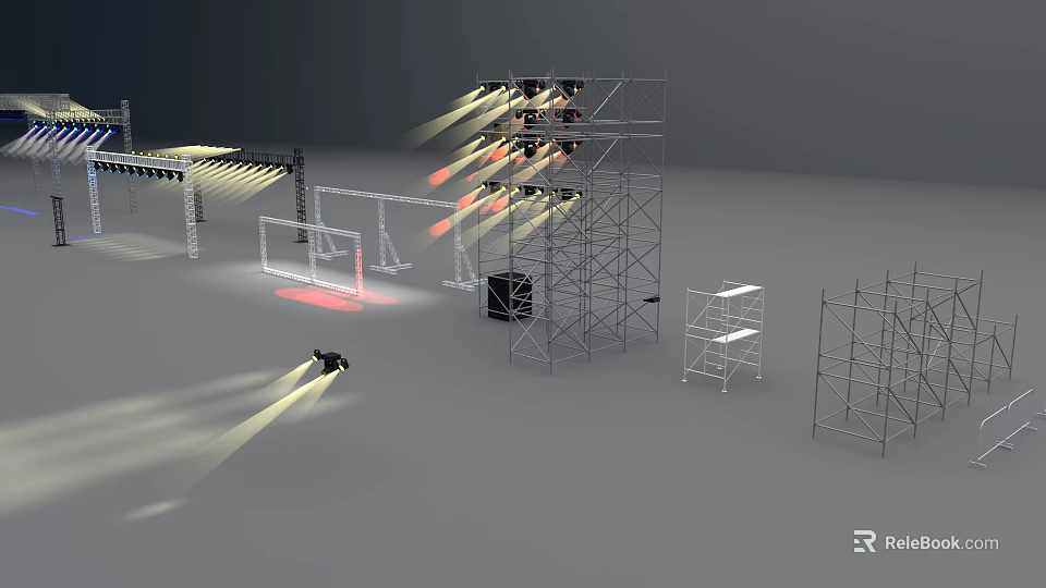 Stage Scaffolding Setup With Lighting Equipment And Structure Components 3d model 