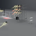 Stage Scaffolding Setup With Lighting Equipment And Structure Components
