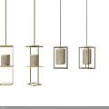 Modern Rectangular Pendant Lights With Golden Frame And White Lampshade 3d model
