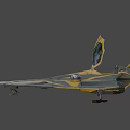 Gray and Yellow Fighter Jet With Sleek Aerodynamic Design Open Cockpit And Blue Emblem