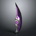 Fantasy Metallic Blade With Purple Glowing Geometric Patterns And Shiny Finish