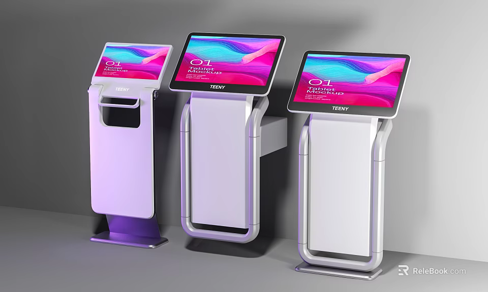 Public Facility Self Service Kiosks With Vibrant Display Screens And Modern Design 3d model 
