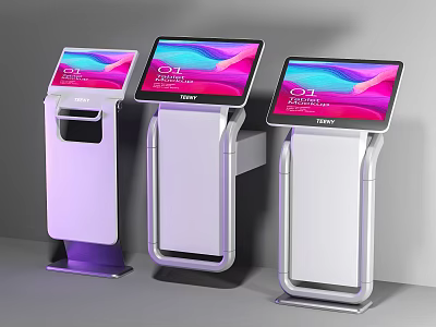 Public Facility Self Service Kiosks With Vibrant Display Screens And Modern Design 3d model