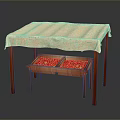 Modern Table Setup With Linen Tablecloth And Wooden Tray Holding Red Items