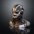 Detailed Mechanical Robot Bust Featuring Metallic Texture Gears And Intricate Design 3d model
