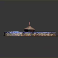 Decorative Circular Fountain With Blue Yellow Tiles And Central Small Tower