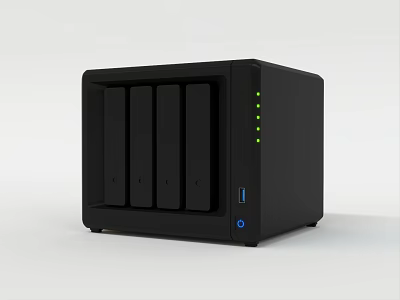 Black 4 Bay Network Attached Storage Enclosure With USB Port And LED Indicators 3d model