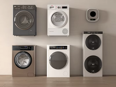 Modern Front Loading Washing Machines In Various Colors And Stylish Designs On 3d model