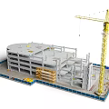 Construction Site Model With Multi Storey Building Framework And Yellow Tower Crane 3d model