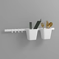 Wall Mounted Utensil Set With White Holders Black Chopsticks And Gold Cutlery