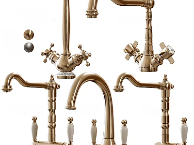 Stylish Gold Bathroom Faucets With Cross Handles And Curved Spout Designs 3d model