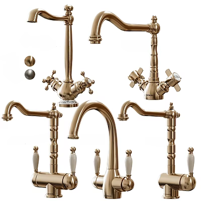 Stylish Gold Bathroom Faucets With Cross Handles And Curved Spout Designs 3d model